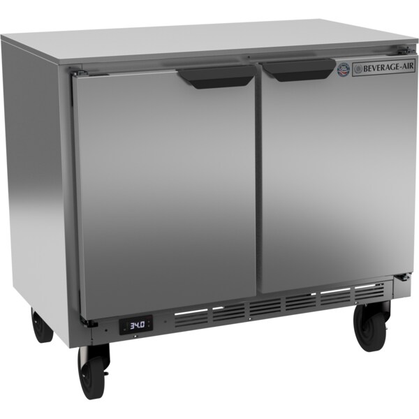 Beverage-Air Refrigerator, Undercounter, Shallow Depth, 2 Door, 34"W, 5.96 cu. ft., 115V - UCR34HC