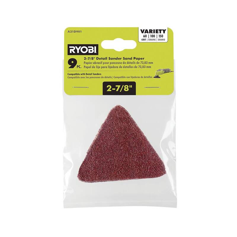 Conjunto de 9 piezas de papel de lija para detalles de 2-7/8 pulgadas de RYOBI - 60, 100 y 150 granos - A21D901