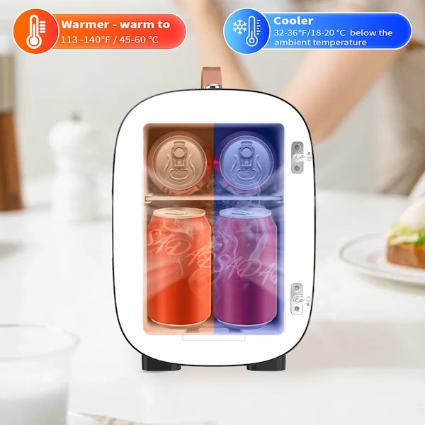 Hansburg Mini Fridge for Car Bedroom Skincare Cooler Warmer Portable 4 Liter/6 Can with 12v AC/DC/USB Black - MF-4-BLACK