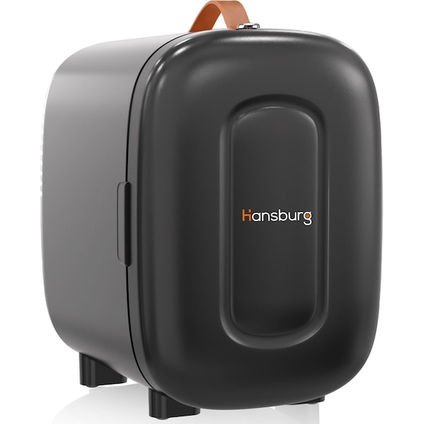 Hansburg Mini Fridge for Car Bedroom Skincare Cooler Warmer Portable 4 Liter/6 Can with 12v AC/DC/USB Black - MF-4-BLACK