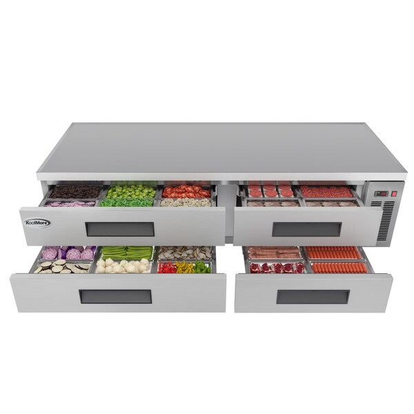Koolmore 84 in. Commercial Chef Base Refrigerator Storage Cabinet, Pull-Out Drawers, Rolling Caster Wheels - KM-BR-844D