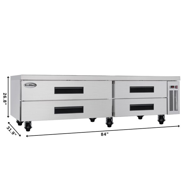Koolmore 84 in. Commercial Chef Base Refrigerator Storage Cabinet, Pull-Out Drawers, Rolling Caster Wheels - KM-BR-844D