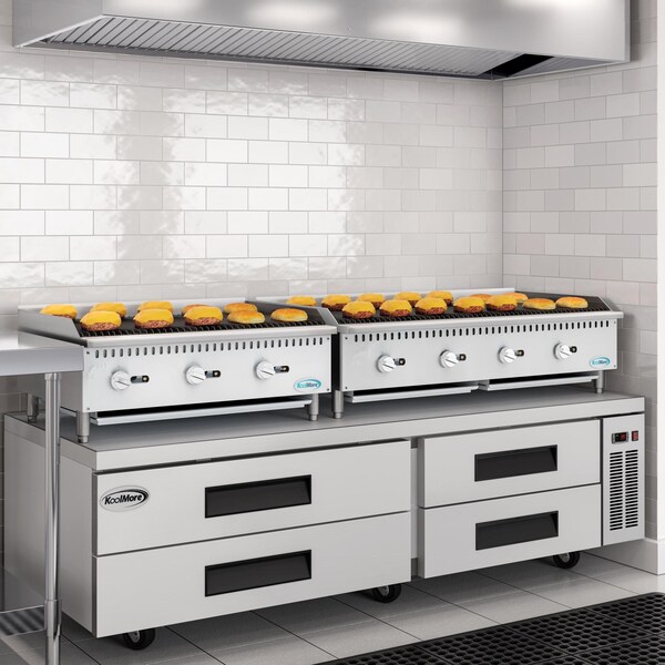 Koolmore 84 in. Commercial Chef Base Refrigerator Storage Cabinet, Pull-Out Drawers, Rolling Caster Wheels - KM-BR-844D