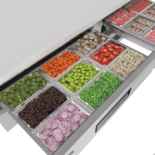 Koolmore 84 in. Commercial Chef Base Refrigerator Storage Cabinet, Pull-Out Drawers, Rolling Caster Wheels - KM-BR-844D