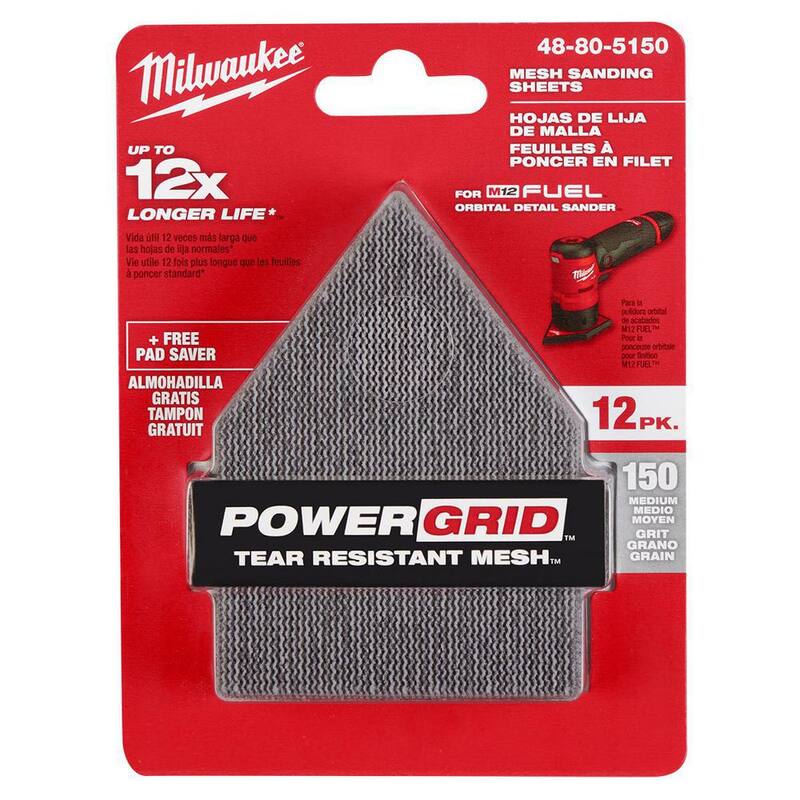 Hoja de lijado de malla de 150 grano de Milwaukee de 3-3/4 pulgadas (paquete de 12) para M12 FUEL Orbital Detail Sander - 48-80-5150