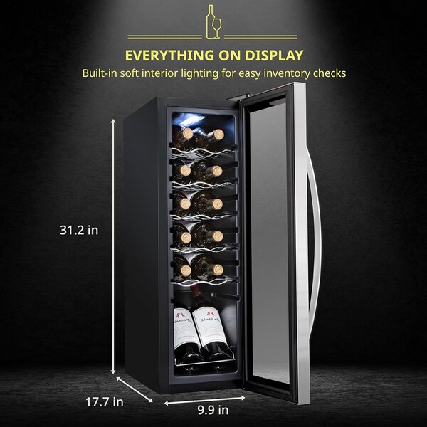Schmck Schmecke 12 Bottle Compressor Wine Refrigerator, Freestanding Wine Cooler with Lock, Stainless Steel - SHMFWCC121LSS