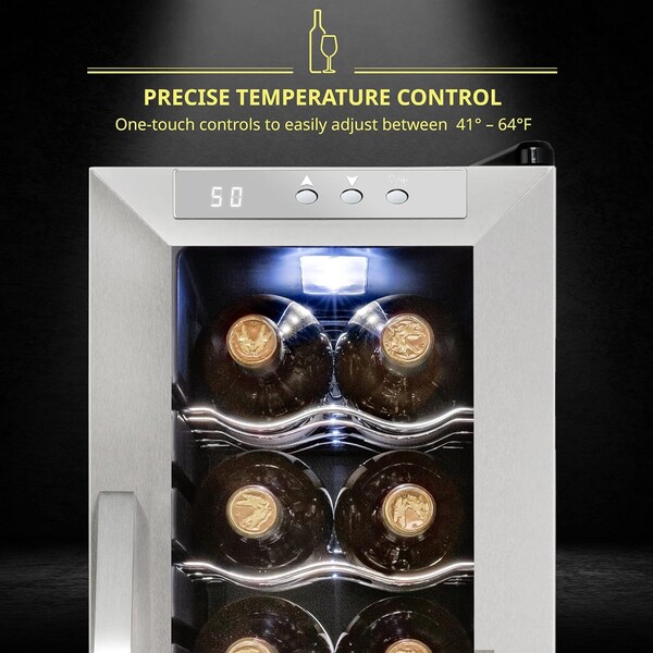 Schmck Schmecke 12 Bottle Compressor Wine Refrigerator, Freestanding Wine Cooler with Lock, Stainless Steel - SHMFWCC121LSS