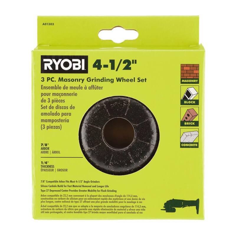 RYOBI 4-1/2 in. Rueda de esmerilado para albañilería (3 piezas) - A01303