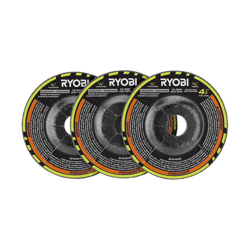 RYOBI 4-1/2 in. Rueda de esmerilado para albañilería (3 piezas) - A01303