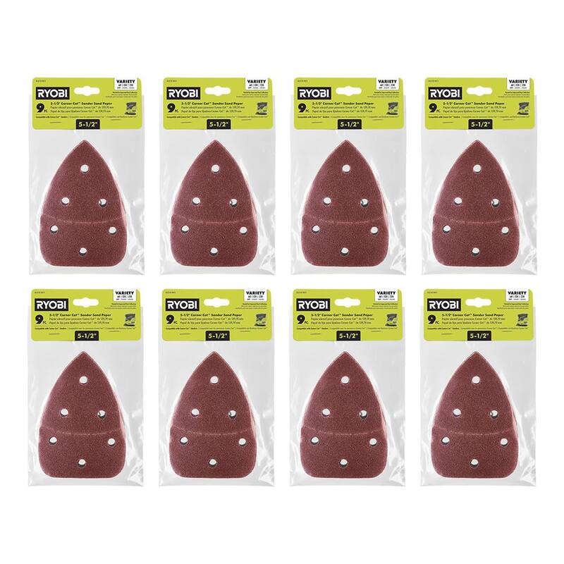 RYOBI Conjunto de surtido de papel de lija para Corner Cat de 5-1/2 pulgadas de 72 piezas - 60, 120 y 220 grano - A21C901-8