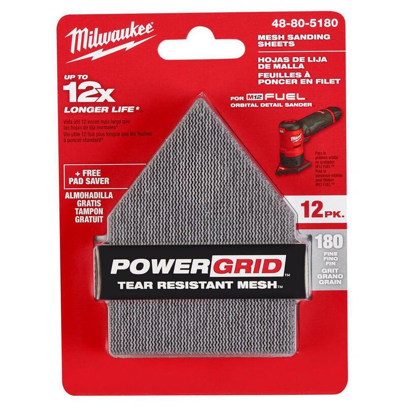Milwaukee 3-3/4 pulgadas 180-Grit Hojas de lija de malla (paquete de 12) para M12 FUEL Lijadora orbital de detalle - 48-80-5180