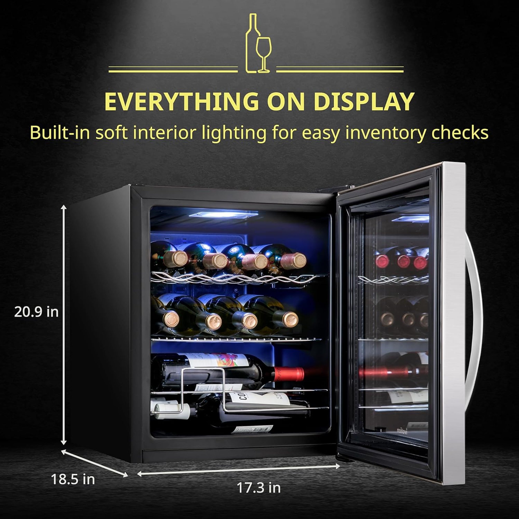 Schmck Schmecke 12 Bottle Compressor Wine Refrigerator, Cube Wine Cooler with Lock, Stainless Steel - SHMFWCC125LSS
