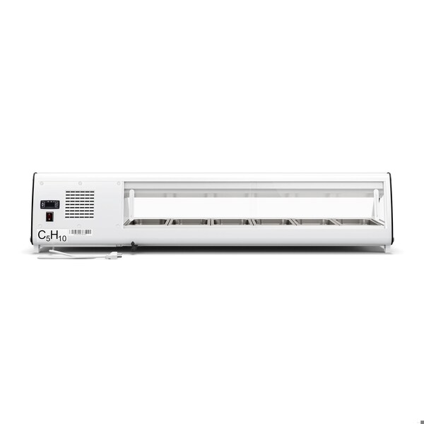 Koolmore 60 in. Glass Sushi Countertop Display Refrigerator with 6 Stainless Steel Trays in White - KM-SR60-WH