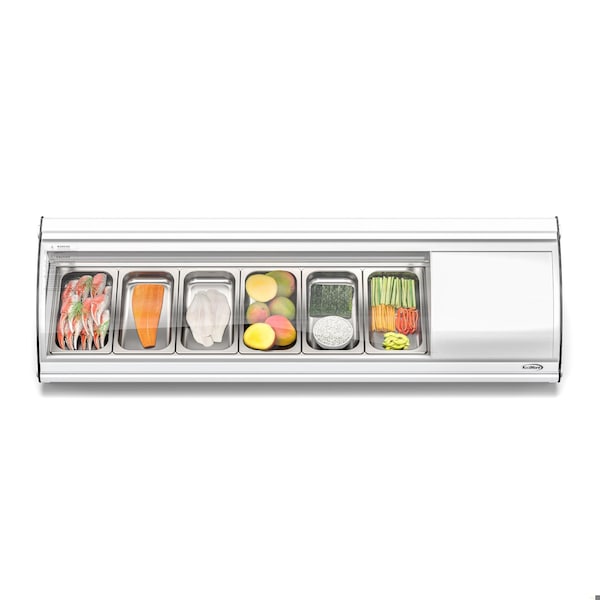Koolmore 60 in. Glass Sushi Countertop Display Refrigerator with 6 Stainless Steel Trays in White - KM-SR60-WH