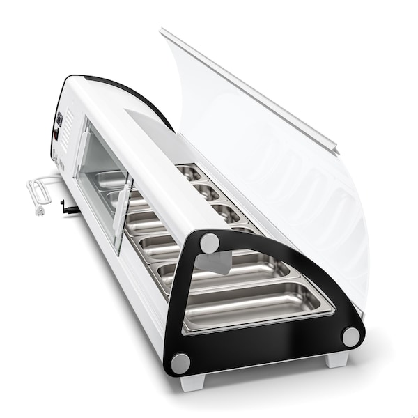 Koolmore 60 in. Glass Sushi Countertop Display Refrigerator with 6 Stainless Steel Trays in White - KM-SR60-WH