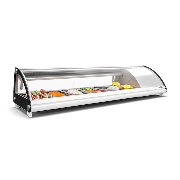 Koolmore 60 in. Glass Sushi Countertop Display Refrigerator with 6 Stainless Steel Trays in White - KM-SR60-WH