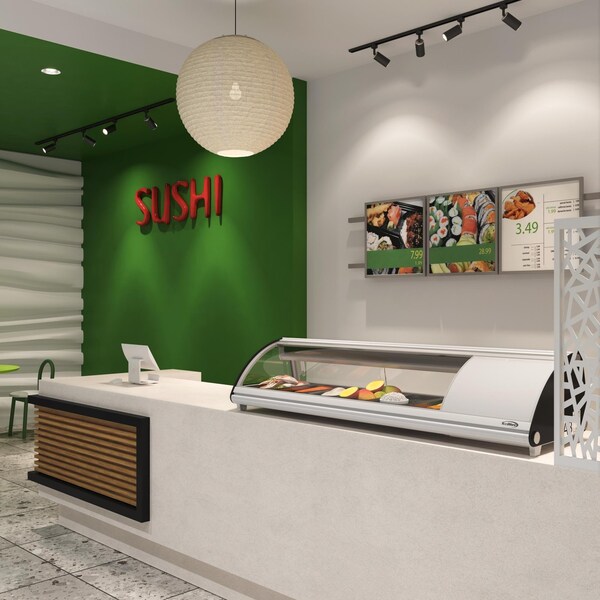 Koolmore 60 in. Glass Sushi Countertop Display Refrigerator with 6 Stainless Steel Trays in White - KM-SR60-WH