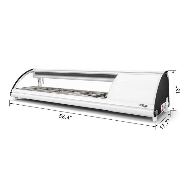 Koolmore 60 in. Glass Sushi Countertop Display Refrigerator with 6 Stainless Steel Trays in White - KM-SR60-WH