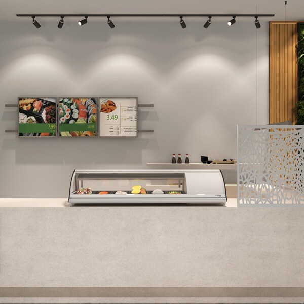 Koolmore 60 in. Glass Sushi Countertop Display Refrigerator with 6 Stainless Steel Trays in White - KM-SR60-WH
