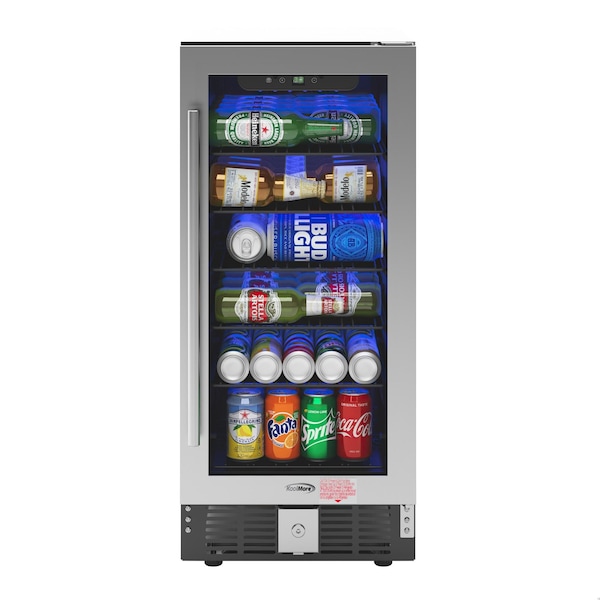 Koolmore 15 in. Small Stainless Steel, Glass-Door Built-In Refrigerator and Beverage Cooler, 3 cu. ft. - KM-BIR3C-GD
