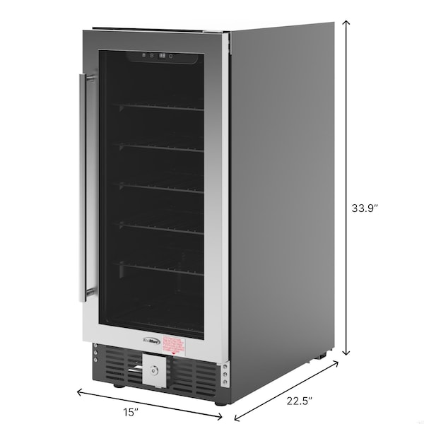 Koolmore 15 in. Small Stainless Steel, Glass-Door Built-In Refrigerator and Beverage Cooler, 3 cu. ft. - KM-BIR3C-GD