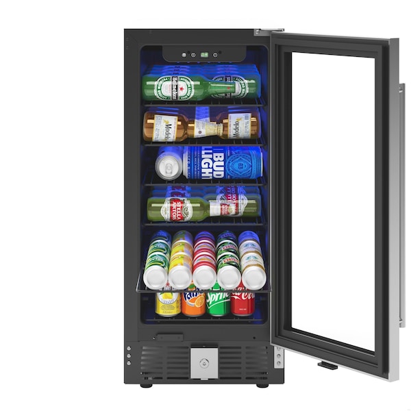 Koolmore 15 in. Small Stainless Steel, Glass-Door Built-In Refrigerator and Beverage Cooler, 3 cu. ft. - KM-BIR3C-GD