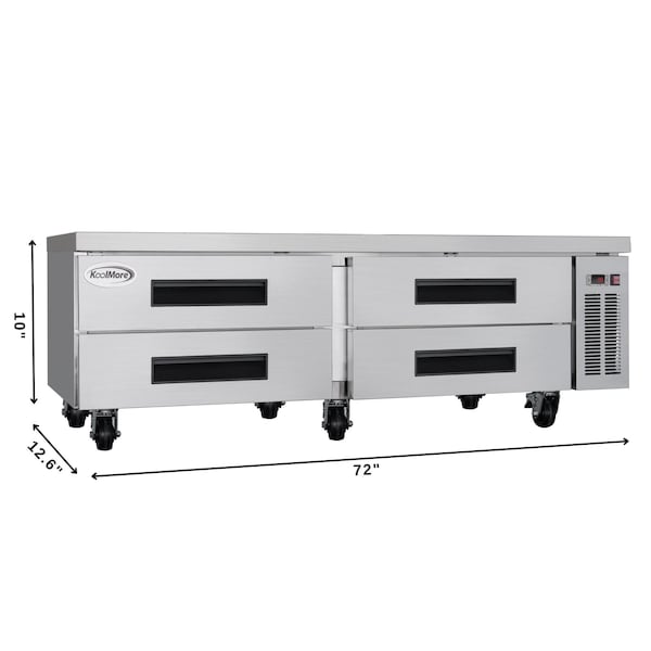 Koolmore 72 in. Commercial Chef Base Refrigerator Storage Cabinet, Pull-Out Drawers, Rolling Caster Wheels - KM-BR-724D