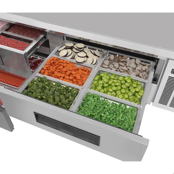 Koolmore 72 in. Commercial Chef Base Refrigerator Storage Cabinet, Pull-Out Drawers, Rolling Caster Wheels - KM-BR-724D