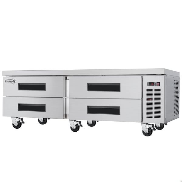 Koolmore 72 in. Commercial Chef Base Refrigerator Storage Cabinet, Pull-Out Drawers, Rolling Caster Wheels - KM-BR-724D
