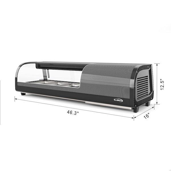 Koolmore 46 in. Glass Sushi Countertop Display Refrigerator with 4 Stainless Steel Trays in Black - KM-SR46-BK