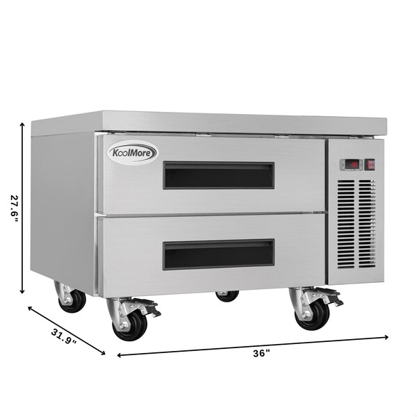 Koolmore 36 in. Commercial Chef Base Refrigerator Storage Cabinet, Pull-Out Drawers, Rolling Caster Wheels - KM-BR-362D