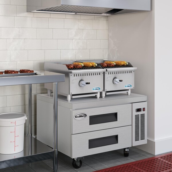 Koolmore 36 in. Commercial Chef Base Refrigerator Storage Cabinet, Pull-Out Drawers, Rolling Caster Wheels - KM-BR-362D