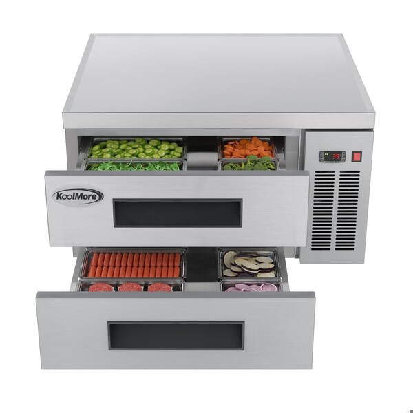 Koolmore 36 in. Commercial Chef Base Refrigerator Storage Cabinet, Pull-Out Drawers, Rolling Caster Wheels - KM-BR-362D