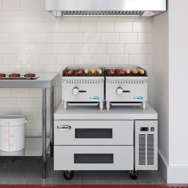 Koolmore 36 in. Commercial Chef Base Refrigerator Storage Cabinet, Pull-Out Drawers, Rolling Caster Wheels - KM-BR-362D