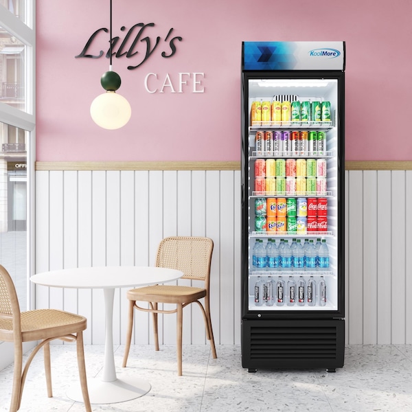 Koolmore 26 in. Commercial Merchandiser Refrigerator with LED Lights, 15 Cu. Ft. in Black KM-MDR-1GD-15C - KM-MDR-1GD-15C