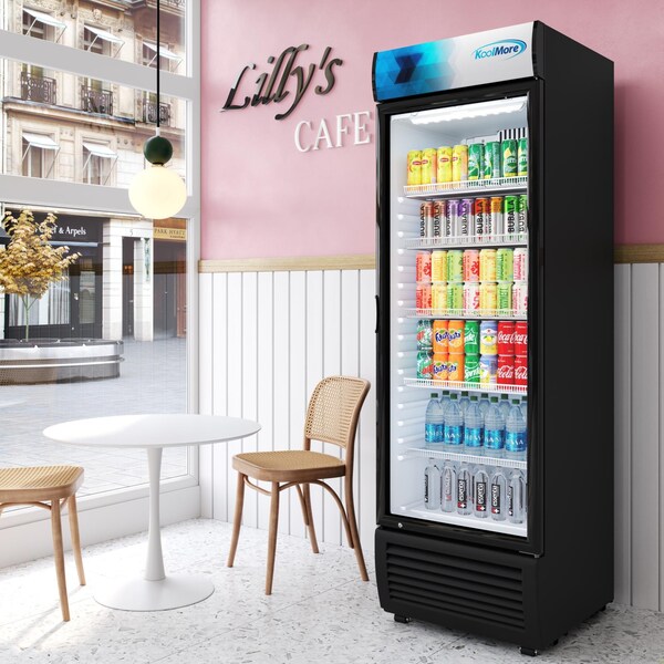 Koolmore 26 in. Commercial Merchandiser Refrigerator with LED Lights, 15 Cu. Ft. in Black KM-MDR-1GD-15C - KM-MDR-1GD-15C