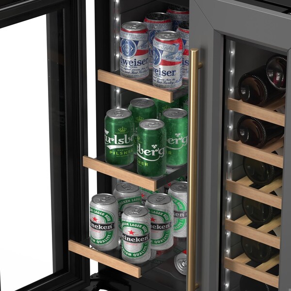 Koolmore Reserve 24 in. French Door Dual Zone Panel Ready Under-Counter Cooler with Wooden Shelves - KM-CWB24-WPR