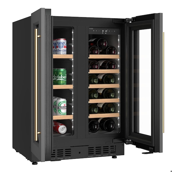 Koolmore Reserve 24 in. French Door Dual Zone Panel Ready Under-Counter Cooler with Wooden Shelves - KM-CWB24-WPR