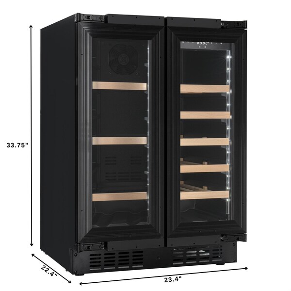 Koolmore Reserve 24 in. French Door Dual Zone Panel Ready Under-Counter Cooler with Wooden Shelves - KM-CWB24-WPR