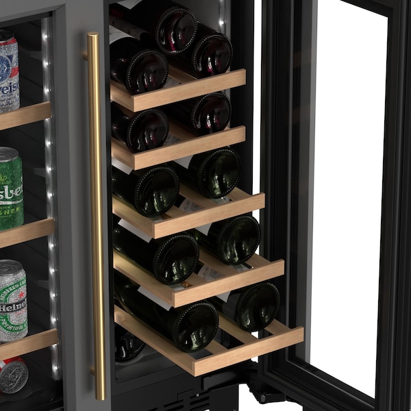 Koolmore Reserve 24 in. French Door Dual Zone Panel Ready Under-Counter Cooler with Wooden Shelves - KM-CWB24-WPR