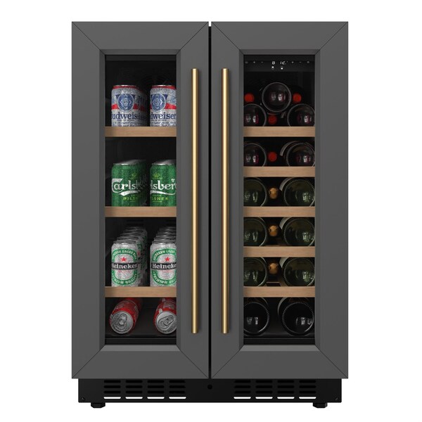 Koolmore Reserve 24 in. French Door Dual Zone Panel Ready Under-Counter Cooler with Wooden Shelves - KM-CWB24-WPR