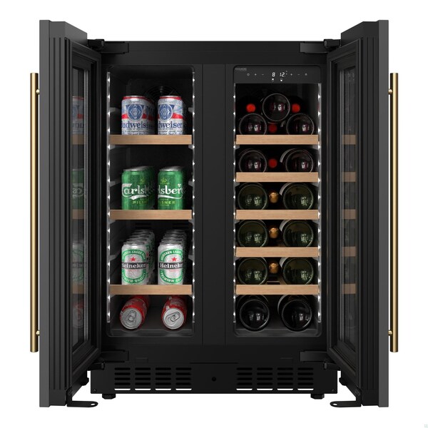 Koolmore Reserve 24 in. French Door Dual Zone Panel Ready Under-Counter Cooler with Wooden Shelves - KM-CWB24-WPR