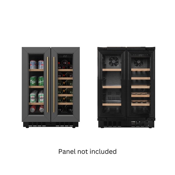 Koolmore Reserve 24 in. French Door Dual Zone Panel Ready Under-Counter Cooler with Wooden Shelves - KM-CWB24-WPR