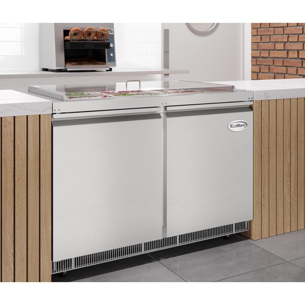 Koolmore 48 in. Commercial Refrigerated Prep Station Cold Table, Refrigerator with 9 Pan Storage - KM-RBT-48C