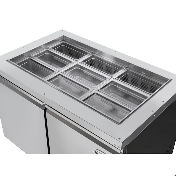 Koolmore 48 in. Commercial Refrigerated Prep Station Cold Table, Refrigerator with 9 Pan Storage - KM-RBT-48C