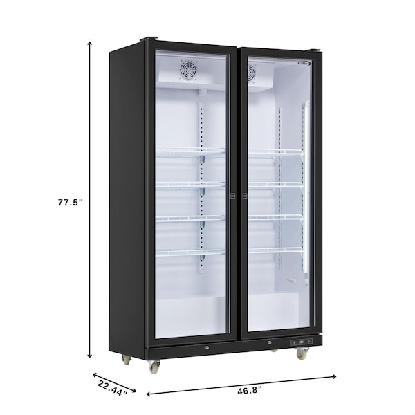 Koolmore 47 in. Commercial 2 Fully Glass Door Merchandiser Refrigerator, 30 Cu. Ft., ETL Listed in Black - KM-MDR-2FGD