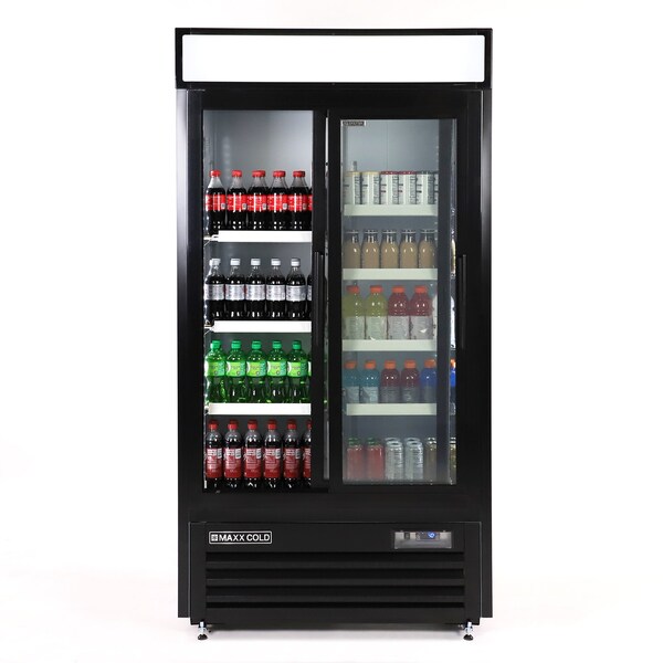 Maxx Cold Double Glass Door Narrow Width Merchandise Refrigerator, Sliding Door, 39.5 in.W, 36 cu. ft., in Black - MXM2-36RSBHC