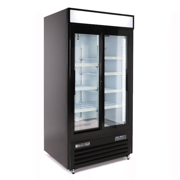 Maxx Cold Double Glass Door Narrow Width Merchandise Refrigerator, Sliding Door, 39.5 in.W, 36 cu. ft., in Black - MXM2-36RSBHC
