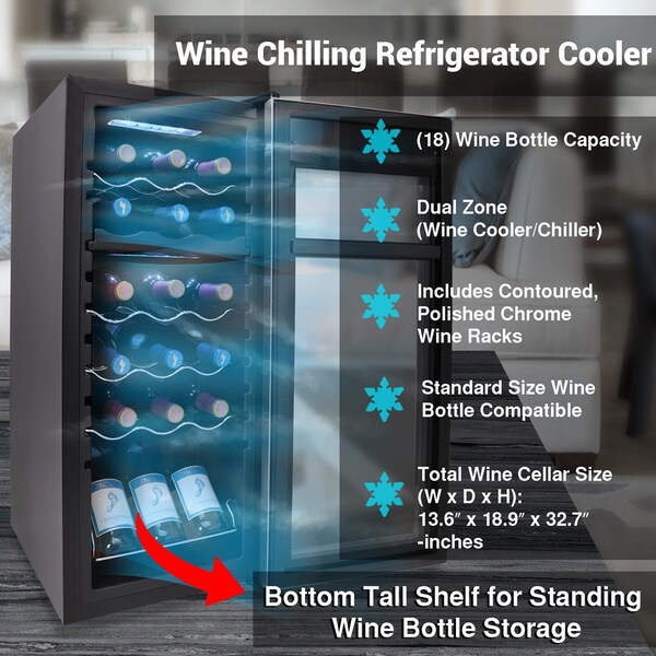 Nutrichef 18Bottles Compressor Wine Cooler Dual-Zo, PKCWCDS185 - PKCWCDS185