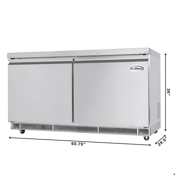 Koolmore 60 in. Commercial Refrigerated Prep Station Cold Table, Refrigerator with 12 Pan Storage - KM-RBT-60C